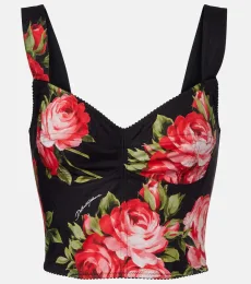 Floral cotton-blend bustier top Floral cotton-blend bustier top
