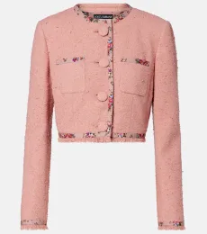 Floral cropped cotton-blend tweed jacket Floral cropped cotton-blend tweed jacket