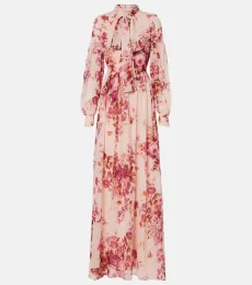 Floral neck-tie silk voile gown Floral neck-tie silk voile gown