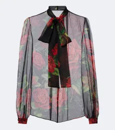 Floral sheer silk chiffon blouse