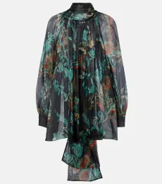 Floral sheer silk chiffon blouse