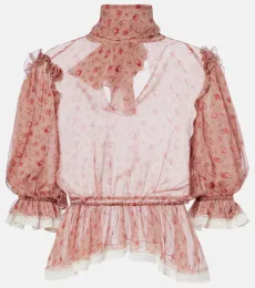 Floral silk and cotton chiffon blouse