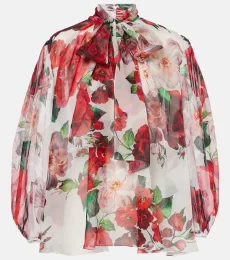 Floral tie-neck silk chiffon blouse Floral tie-neck silk chiffon blouse