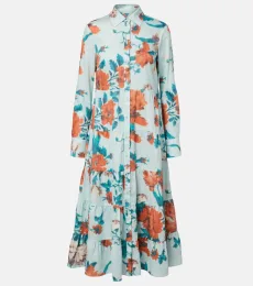 Floral tiered cotton shirt dress Floral tiered cotton shirt dress