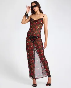 Flower Jagger Slip Maxi Dress - Red, Flower Jagger Slip Maxi Dress - Red,