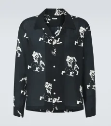Football Silhouette printed linen shirt