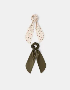 Forest Green 2-Pack Floral Satin Scarf Hair Scrunchies Forest Green 2-Pack Floral Satin Scarf Hair Scrunchies