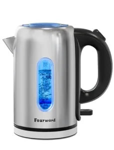 Fourward Fast Boil Electric Kettles, 1.7L 2200W Stainless Steel Kettle with Blue LED, Auto Shut-Off and Boil-Dry Protection Fourward Fast Boil Electric Kettles, 1.7L 2200W Stainless Steel Kettle with Blue LED, Auto Shut-Off and Boil-Dry Protection