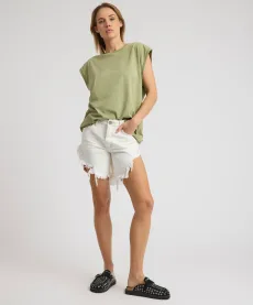 Frankies High Waist Long Length Denim Shorts - White Beauty, Frankies High Waist Long Length Denim Shorts - White Beauty,