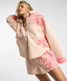 Frayed Daria Denim Shacket - Pink Petal Size SML Frayed Daria Denim Shacket - Pink Petal Size SML