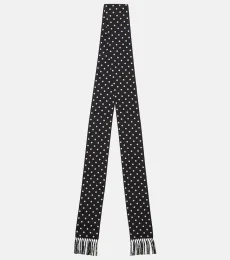 Fringed polka-dot silk scarf