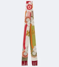 Fringed printed silk scarf