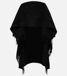 Fringed wool-blend poncho Fringed wool-blend poncho