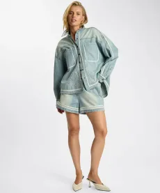 Funks High Waist Elasticated Embroidered Flippy Denim Shorts Denim Shorts - Funks Folklore Chambray Blue Size XL One Teaspoon Funks High Waist Elasticated Embroidered Flippy Denim Shorts Denim Shorts - Funks Folklore Chambray Blue Size XL One Teaspoon