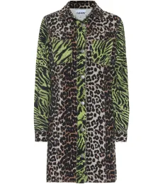 Ganni Leopard-print denim shirt dress Ganni Leopard-print denim shirt dress