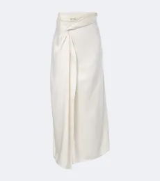 Gathered satin midi skirt