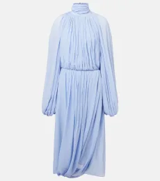 Gathered silk crepon midi dress Gathered silk crepon midi dress