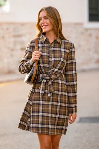 Get the Memo Plaid Mini Dress - Tan Get the Memo Plaid Mini Dress - Tan
