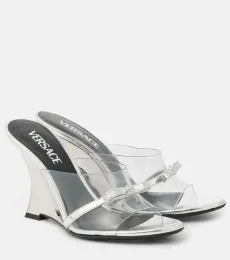 Gianni Ribbon 95 PVC wedge mules