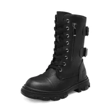 Girls Vegan Leather Combat Ankle Boots Girls Vegan Leather Combat Ankle Boots