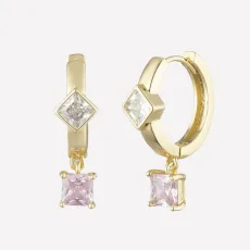 Giselle Charm Hoops - 18k Rose Gold Plated Pink Giselle Charm Hoops - 18k Rose Gold Plated Pink