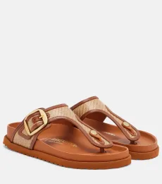 Gizeh leather-trimmed woven thong sandals Gizeh leather-trimmed woven thong sandals