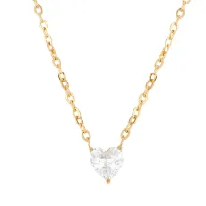 Gold 14K Plated Heart CZ Necklace - 40cm