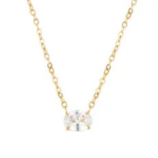 Gold 14K Plated Oval CZ Necklace - 40cm