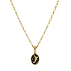 Gold 14k Stainless Steel Enamel Harp Necklace - 50cm