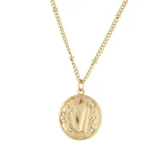 Gold 14k Stainless Steel Harp Coin Necklace - 41cm