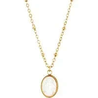 Gold 14k Stainless Steel Mother of Pearl Virgin Mary Necklace - Gold