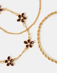 Gold 3-Pack Enamel Flower Chain Bracelets Gold 3-Pack Enamel Flower Chain Bracelets
