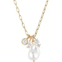 Gold CZ Pearl Charm Necklace - Gold