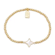 Gold Diamond Mother of Pearl Stretch Bracelet - Gold Gold Diamond Mother of Pearl Stretch Bracelet - Gold