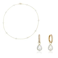 Gold Diamond Style Large Pearl Hoops and Ten Pearl Choker Gift Set Gold Diamond Style Large Pearl Hoops and Ten Pearl Choker Gift Set