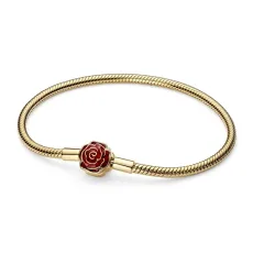 Gold Disney Beauty and the Beast Enchanted Rose Snake Chain - 19cm