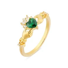 Gold Green Sparkle Claddagh Ring - 60