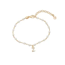 Gold Letter Pearl Bracelet - Z Gold Letter Pearl Bracelet - Z