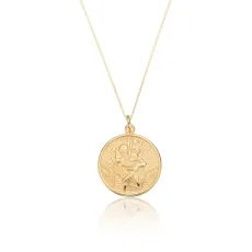 Gold Medium Round St Christopher Necklace Gold Medium Round St Christopher Necklace
