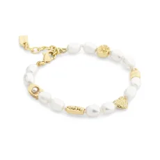 Gold Pearl Bead Heart Icon Bracelet - Gold