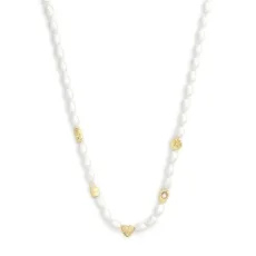 Gold Pearl Bead Heart Icon Necklace - 40cm