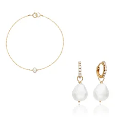 Gold Pearl Drop Huggies and Single Pearl Bracelet Gift Set Gold Pearl Drop Huggies and Single Pearl Bracelet Gift Set