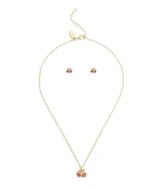 Gold Red Cherry Boxed Stud and Necklace Set - Gold Gold Red Cherry Boxed Stud and Necklace Set - Gold