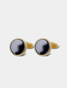 Gold Round Cufflinks Black Onyx Detail Rhodium Men's Gold Round Cufflinks Black Onyx Detail Rhodium Men's