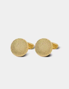 Gold Round Textured Cufflinks Rhodium Men's Gold Round Textured Cufflinks Rhodium Men's