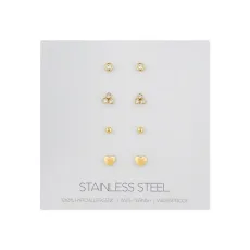 Gold Stainless Steel Earring 4 Pack - Gold Gold Stainless Steel Earring 4 Pack - Gold