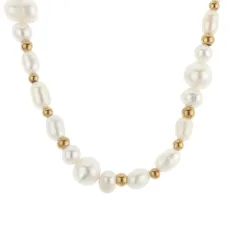 Gold Stainless Steel Multi Pearl Necklace - Gold