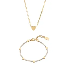 Gold Stainless Steel Petite Heart Gift Set - Gold