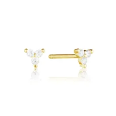 Gold Triple Diamond Style Stud Earrings Gold Triple Diamond Style Stud Earrings