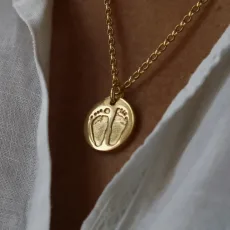 Gold Vermeil Round Hand Footprint Necklace Gold Vermeil Round Hand Footprint Necklace